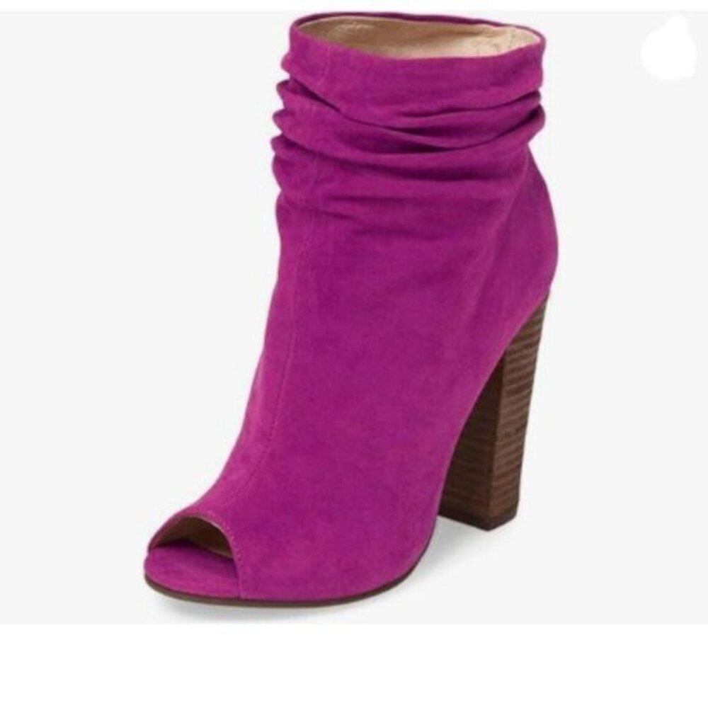 FSJ Fuchsia Stylish Peep Toe Slouch Ankle Boots Chunky Stacked Heels Shoes